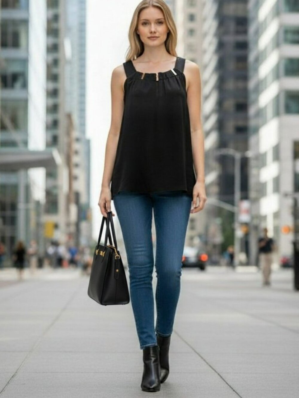 New York & Company Black Halter Camisole Gold Accent Top Small